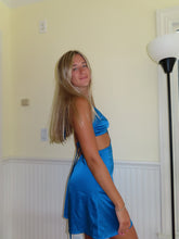 Load image into Gallery viewer, Blue Satin Halter Mini Dress - Juniper