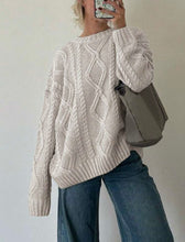 Load image into Gallery viewer, Cozy White Cable Knit Sweater – Oversized Chunky Knit Pullover