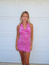 Load image into Gallery viewer, Pink Halter Knit Mini Dress | Vibrant Summer Party Dress - Juniper