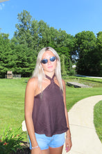 Load image into Gallery viewer, Chocolate Brown Halter Tank Top | Flowy Summer Sleeveless Top
