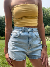 Load image into Gallery viewer, Blue denim Mom Jean Shorts