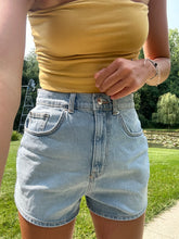 Load image into Gallery viewer, Blue denim Mom Jean Shorts