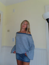 Load image into Gallery viewer, Blue Striped off the shoulder Top