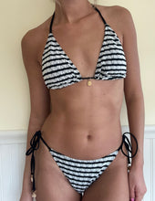 Load image into Gallery viewer, Black & White Textured Stripe Bikini Set