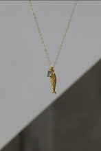Load image into Gallery viewer, Gold Fish Charm Necklace with Blue Crystal | Coastal Layering Necklace