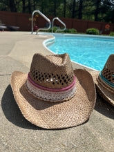 Load image into Gallery viewer, Coastal Cowgirl Straw Beaded Charm Hat