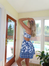 Load image into Gallery viewer, Blue Floral Halter Dress