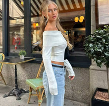 Load image into Gallery viewer, Fold over Off-The Shoulder Sweater