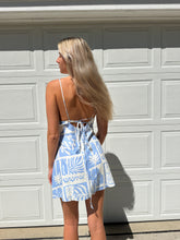 Load image into Gallery viewer, Blue Coastal Tile Tie-Back Mini Dress - Juniper