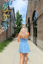 Load image into Gallery viewer, Coastal Breeze Denim Halter Mini Dress