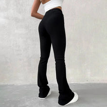 Load image into Gallery viewer, Ribbed Flare Leggings – Black & Tan | High-Waisted, Stretchy, & Trendy
