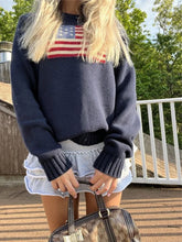 Load image into Gallery viewer, White Preppy American Flag Sweater