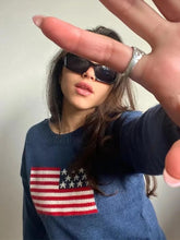 Load image into Gallery viewer, White Preppy American Flag Sweater