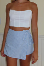 Load image into Gallery viewer, Coastal Breeze Blue & White Striped Wrap Mini Skort