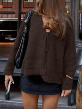 Load image into Gallery viewer, Person wearing a brown cardigan and black skirt in an urban setting