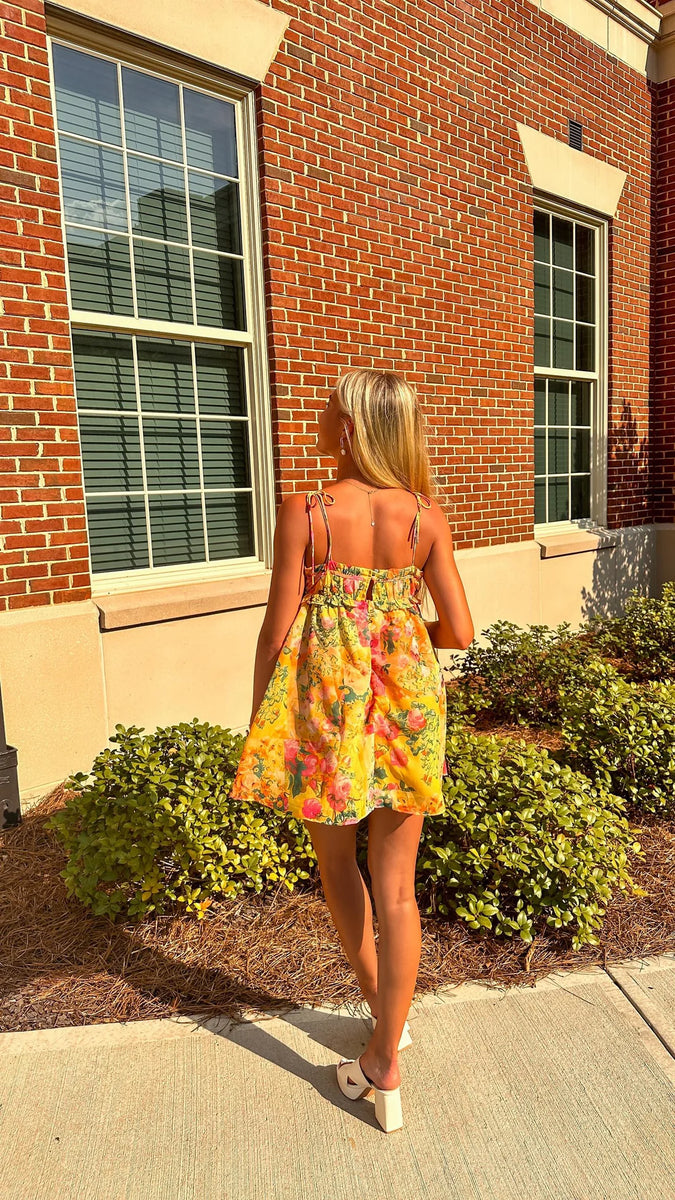 Yellow & Pink Floral Mini Dress – Summer Spaghetti Strap Sundress – Juniper Yellow & Pink Floral Mini Dress – Summer Spaghetti Strap Sundress – Juniper