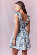 Load image into Gallery viewer, Blue Toile Ruffle Strap Mini Dress