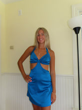 Load image into Gallery viewer, Blue Satin Halter Mini Dress - Juniper