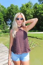 Load image into Gallery viewer, Chocolate Brown Halter Tank Top | Flowy Summer Sleeveless Top