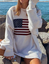 Load image into Gallery viewer, White Preppy American Flag Sweater