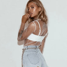 Load image into Gallery viewer, Sheer Sparkle Long Sleeve See-thru top - Juniper