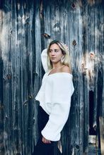 Load image into Gallery viewer, White Off-the-Shoulder Knit Sweater – Slouchy Cozy Pullover - Juniper