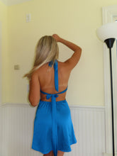 Load image into Gallery viewer, Blue Satin Halter Mini Dress - Juniper