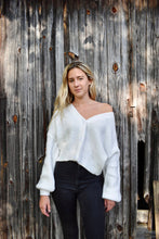 Load image into Gallery viewer, White Off-the-Shoulder Knit Sweater – Slouchy Cozy Pullover - Juniper