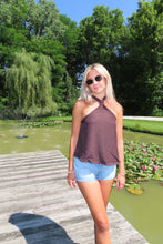 Load image into Gallery viewer, Chocolate Brown Halter Tank Top | Flowy Summer Sleeveless Top