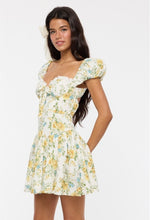 Load image into Gallery viewer, Floral Puff-Sleeve Cutout Mini Dress