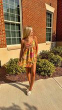 Load image into Gallery viewer, Yellow & Pink Floral Mini Dress – Summer Spaghetti Strap Sundress