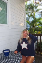 Load image into Gallery viewer, Starlit Nights Knit Sweater – Navy & White