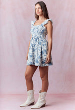 Load image into Gallery viewer, Blue Toile Ruffle Strap Mini Dress