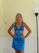 Load image into Gallery viewer, Blue Satin Halter Mini Dress - Juniper