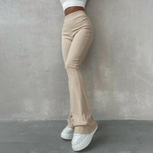 Load image into Gallery viewer, Ribbed Flare Leggings – Black & Tan | High-Waisted, Stretchy, & Trendy