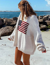 Load image into Gallery viewer, White Preppy American Flag Sweater
