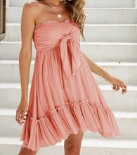 Load image into Gallery viewer, Pink/Blue Floral Strapless Ruffle Dress