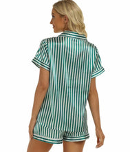 Load image into Gallery viewer, Green Striped Satin Pajamas