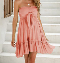 Load image into Gallery viewer, Pink/Blue Floral Strapless Ruffle Dress