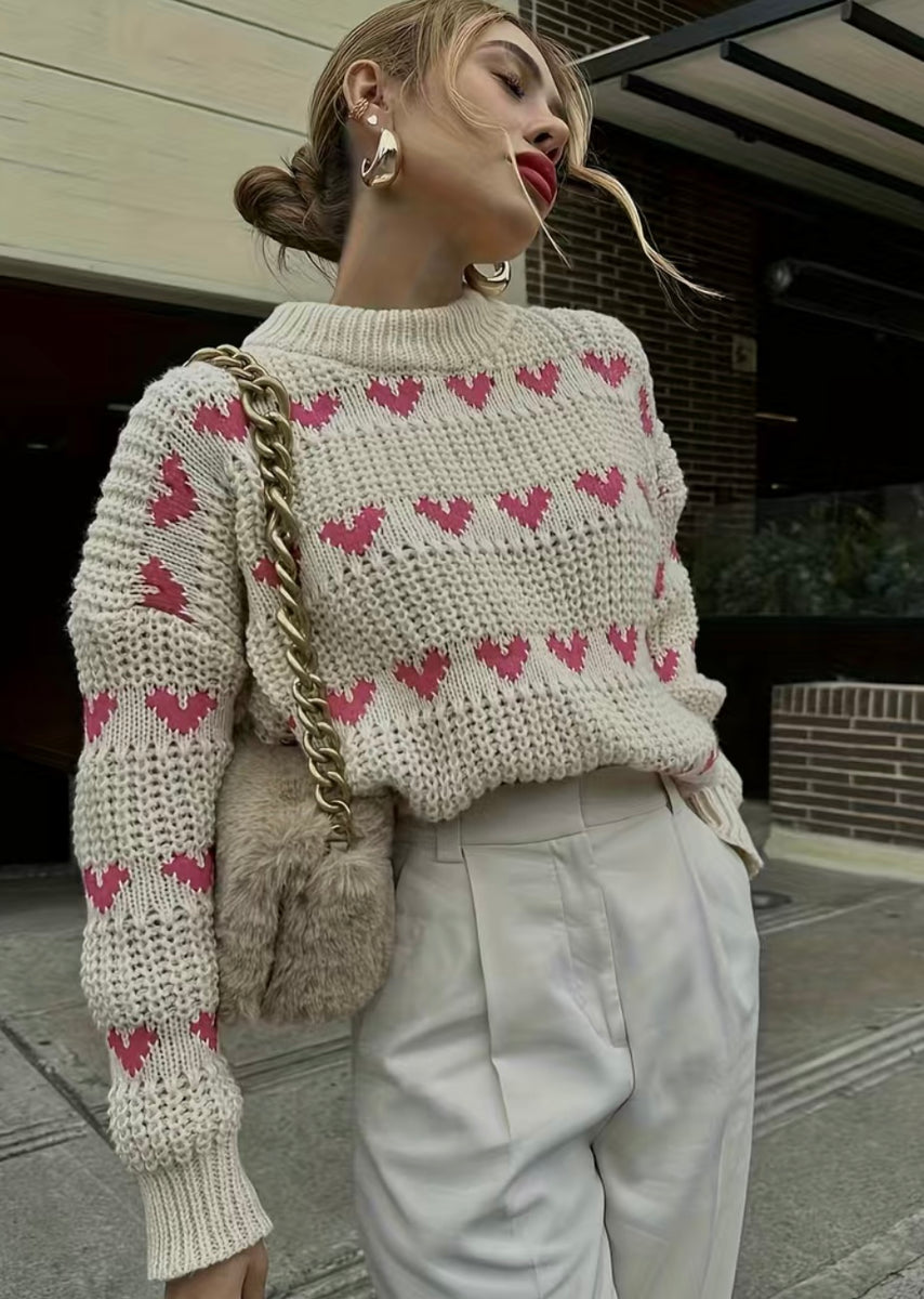 Pink Hearts Chunky Knit Sweater