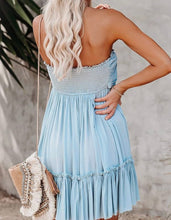 Load image into Gallery viewer, Pink/Blue Floral Strapless Ruffle Dress