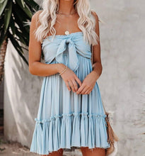 Load image into Gallery viewer, Pink/Blue Floral Strapless Ruffle Dress