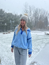 Load image into Gallery viewer, Sky Blue Half-Zip Sherpa Pullover