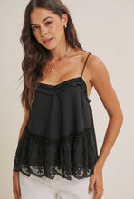 Load image into Gallery viewer, PREORDER Lace Trim Babydoll Cami Top (Black & White) - Juniper