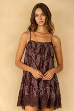 Load image into Gallery viewer, Chocolate brown floral lace mini dress