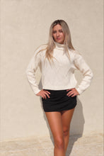 Load image into Gallery viewer, Cream cropped turtleneck sweater – cozy muse