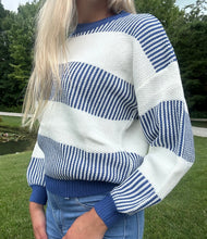 Load image into Gallery viewer, Blue Chunky Striped Sweater