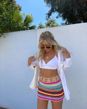 Load image into Gallery viewer, Knitted Rainbow Striped Skirt - Juniper