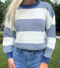 Load image into Gallery viewer, Blue Chunky Striped Sweater