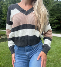 Load image into Gallery viewer, V Neck Striped Sweater